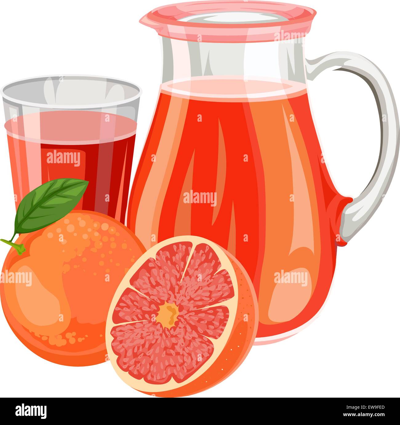 Vektor-Illustration von frischen Grapefruitsaft in Glas und Glas. Stock Vektor