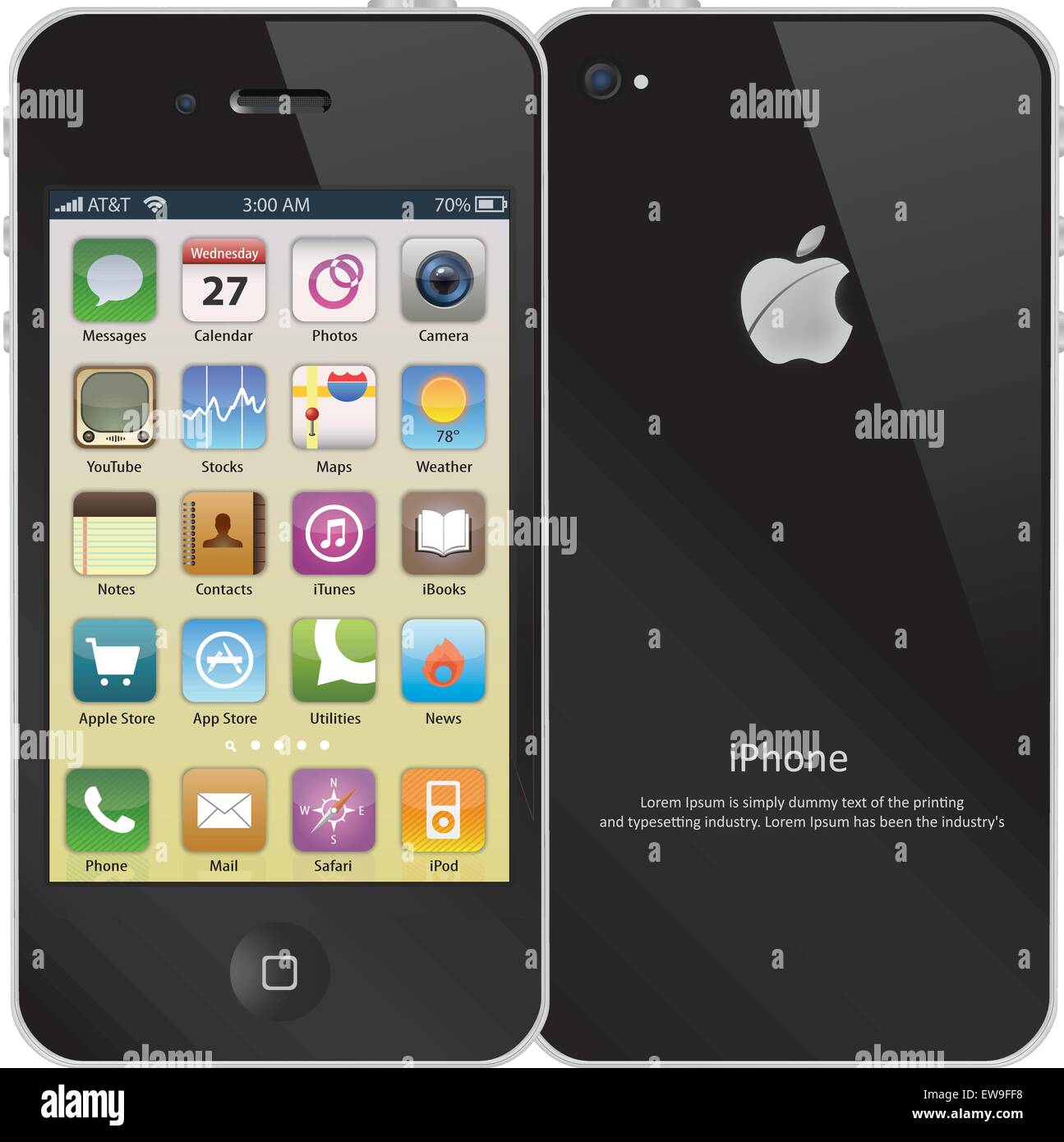 iPhone, vorne und hinten, farbigen Illustration Stock Vektor