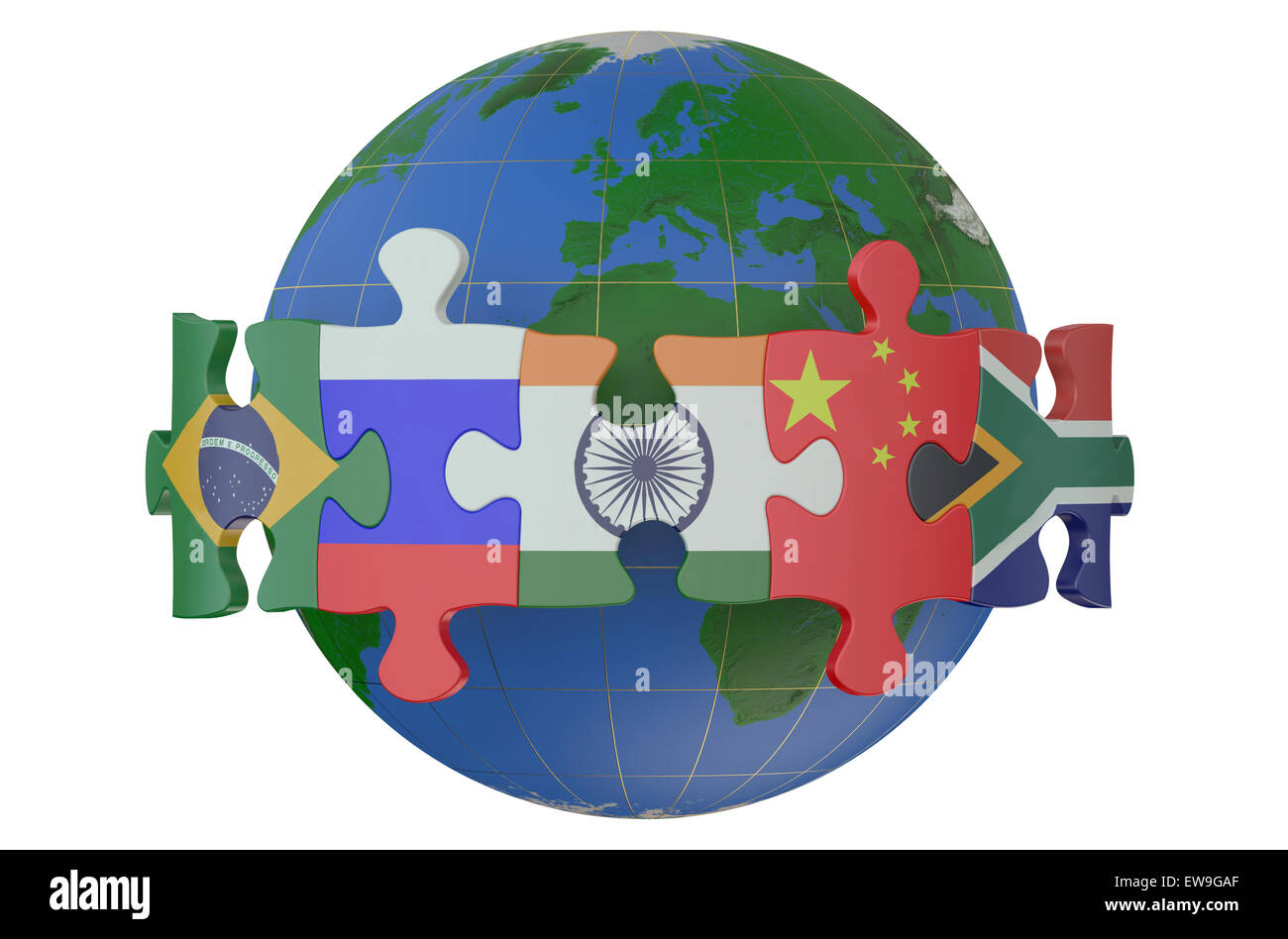 BRICS-Konzept isoliert auf weißem Hintergrund Stockfoto