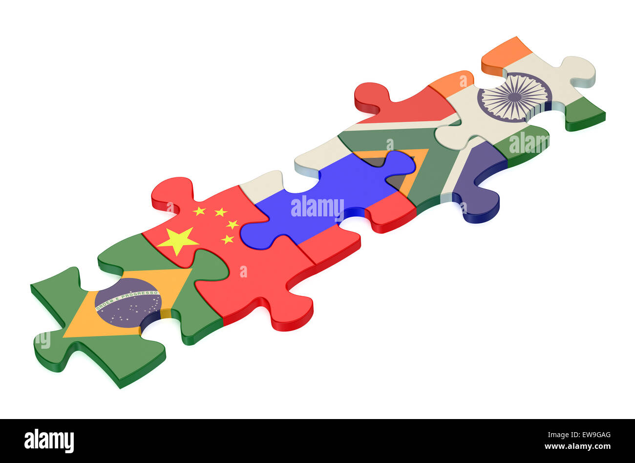 BRICS-Gipfel-Konzept mit Puzzle isoliert auf weißem Hintergrund Stockfoto