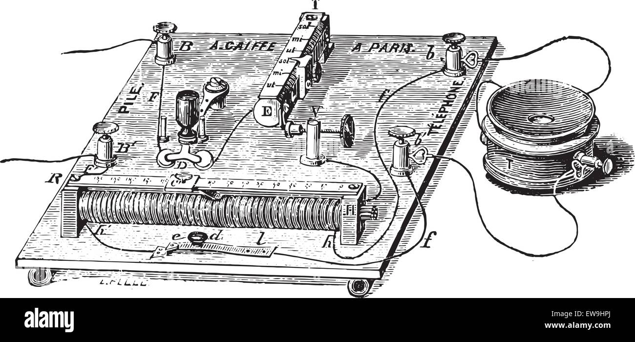 Audiometer Baratoux, Suche nach auditiven Schärfe, graviert Vintage Illustration. Üblichen Medizin Wörterbuch - Paul Labarthe - 1 Stock Vektor