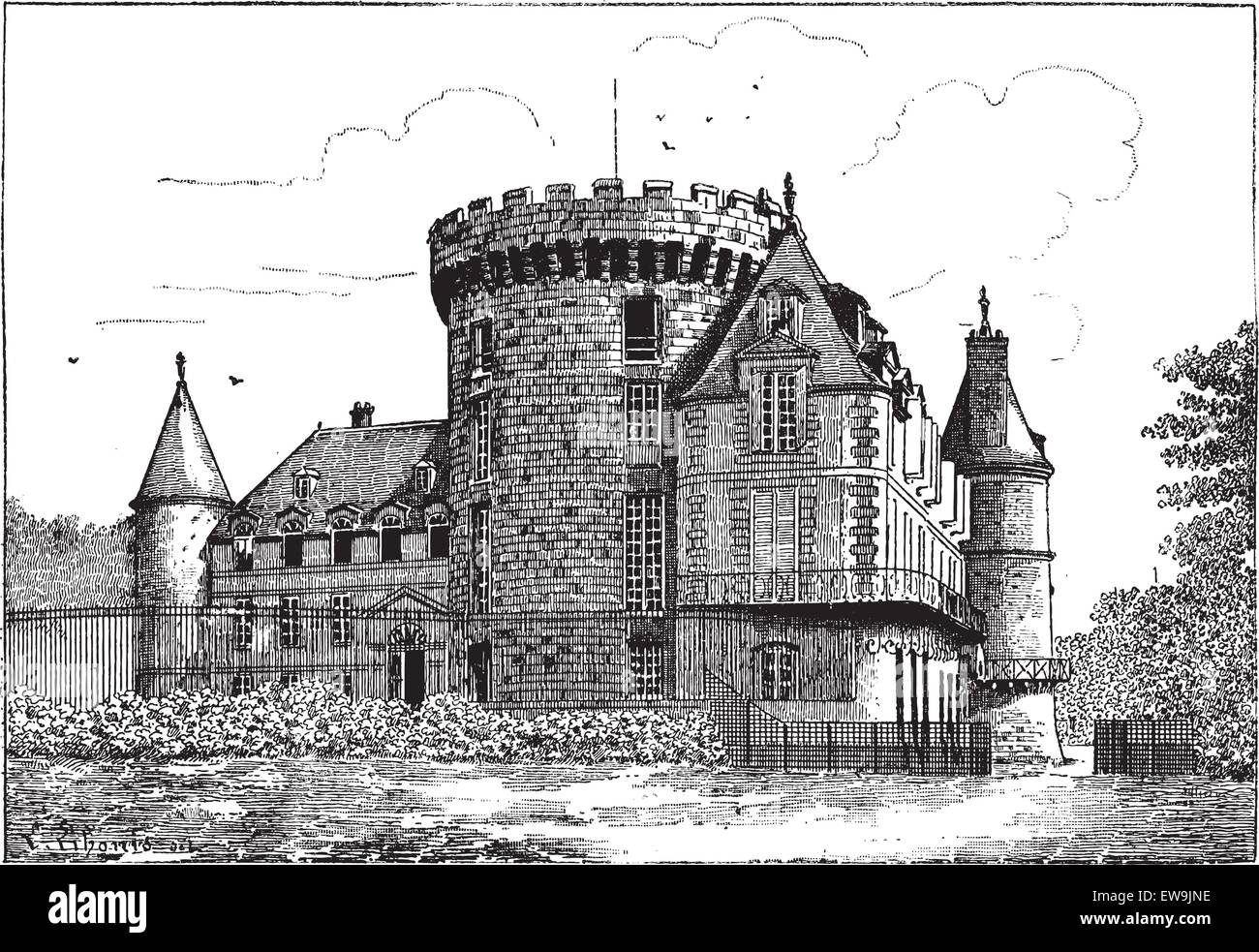 Schloss Rambouillet, graviert Vintage Illustration. Wörter und Sachen - Larive und Fleury - 1895. Stock Vektor