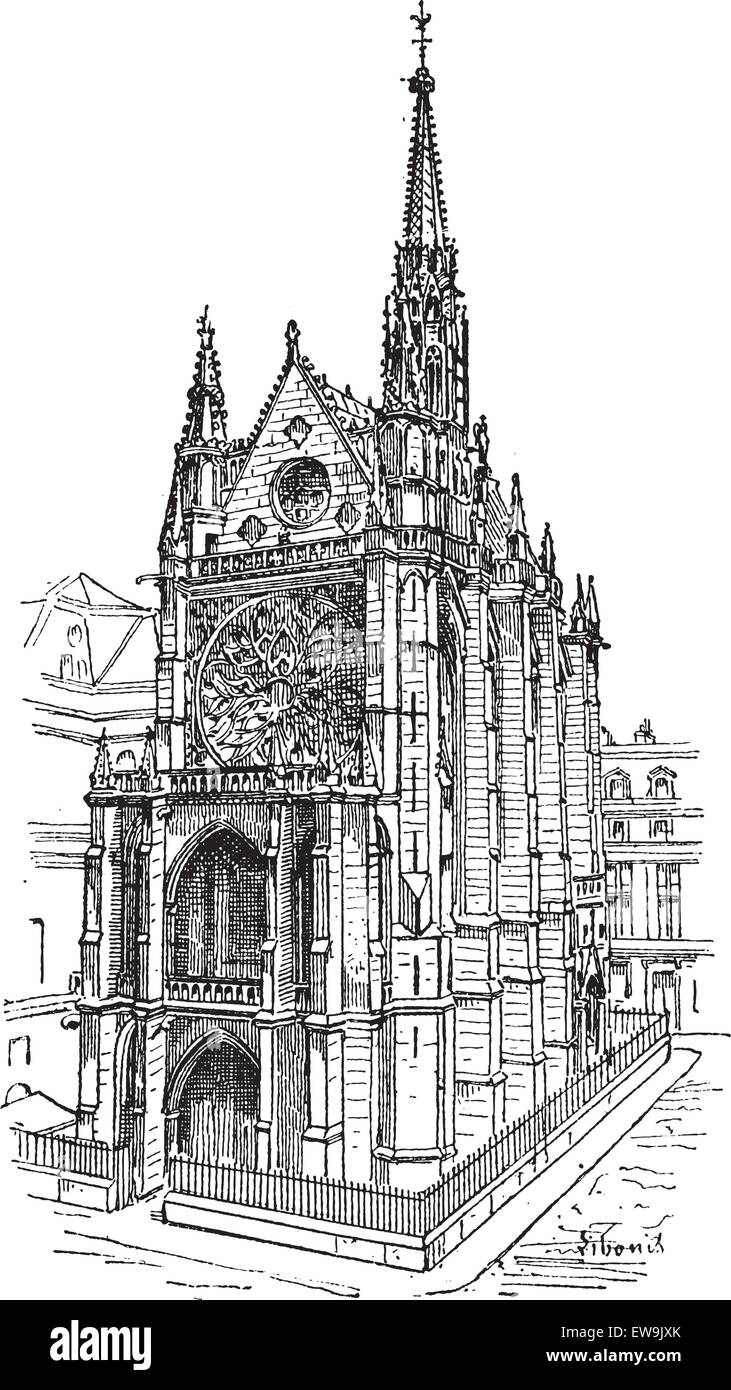 Sainte-Chapelle in Paris, Frankreich, graviert Vintage Illustration. Wörter und Sachen - Larive und Fleury - 1895. Stock Vektor