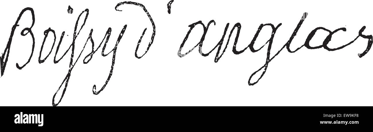 Signatur von François Antoine de Boissy d (1756-1826), graviert Vintage Illustration. Wörter und Sachen - La Stock Vektor