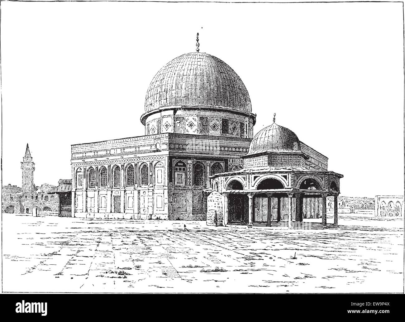 Moschee von Omar, Jerusalem, graviert Vintage Illustration. Wörter und Sachen - Larive und Fleury - 1895. Stock Vektor