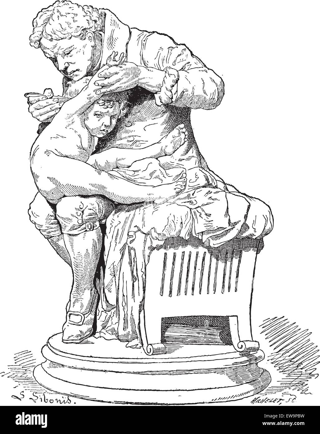 Edward Jenner, Vater der Immunologie gezeigt, Verwaltung, einen Impfstoff zu einem Kind während der Paris Ausstellung von 1878, Vintage engra Stock Vektor