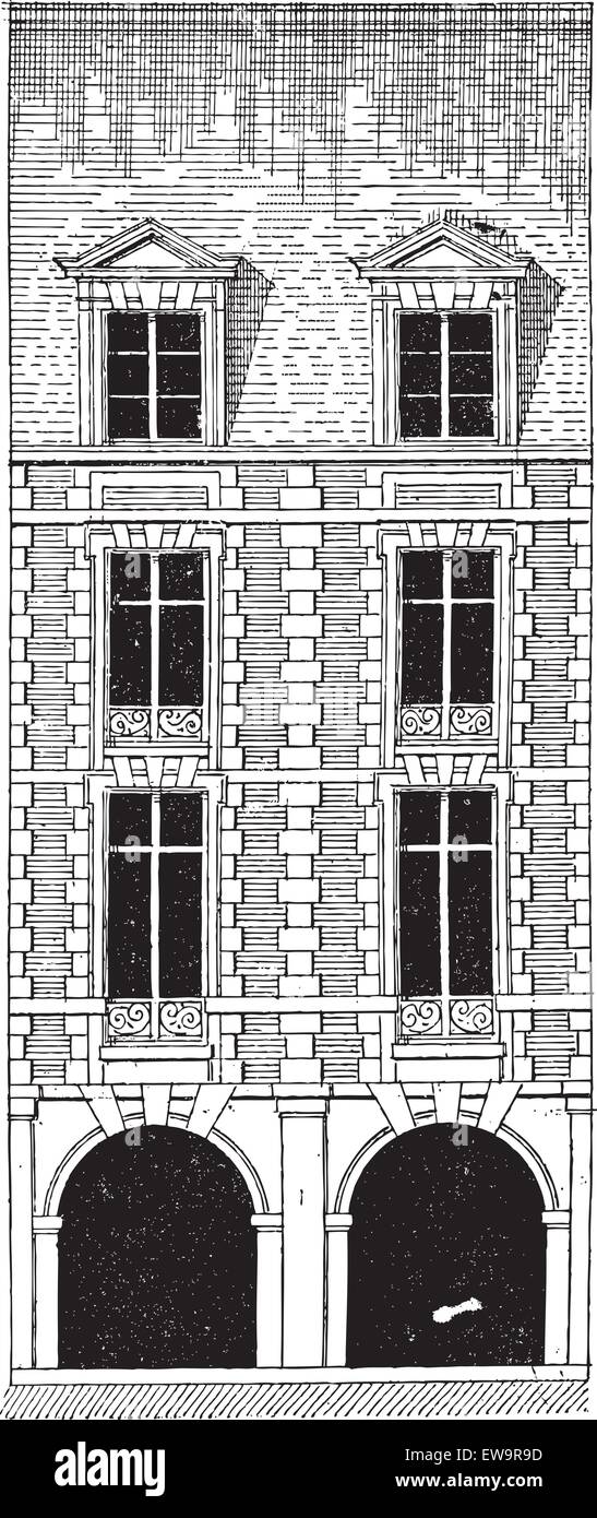Place des Vosges in Paris, Frankreich, während des 17. Jahrhunderts, Vintage gravierten Abbildung. Wörter und Sachen - Lari Stock Vektor