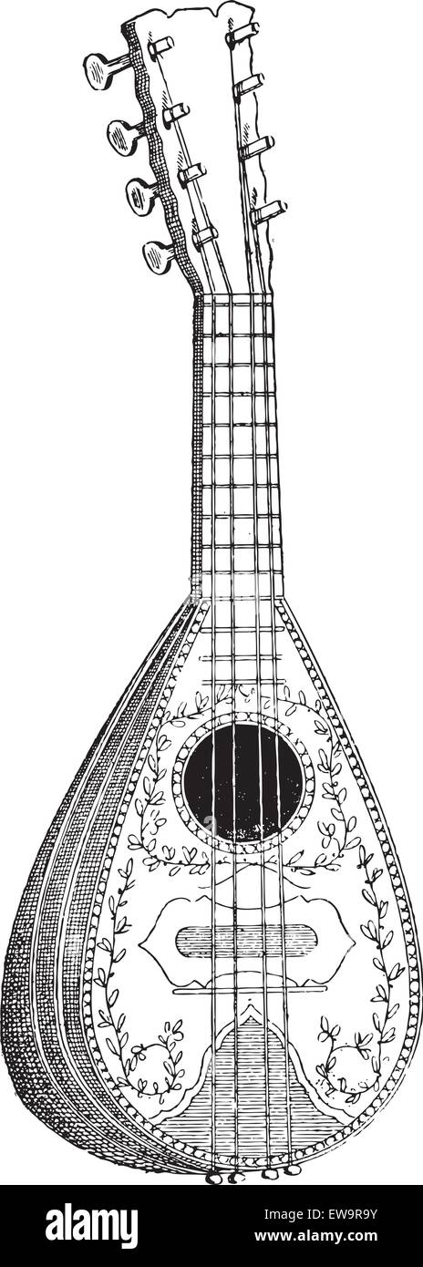 Mandoline, graviert Vintage Illustration. Wörterbuch der Worte und Dinge - Larive und Fleury - 1895 Stock Vektor