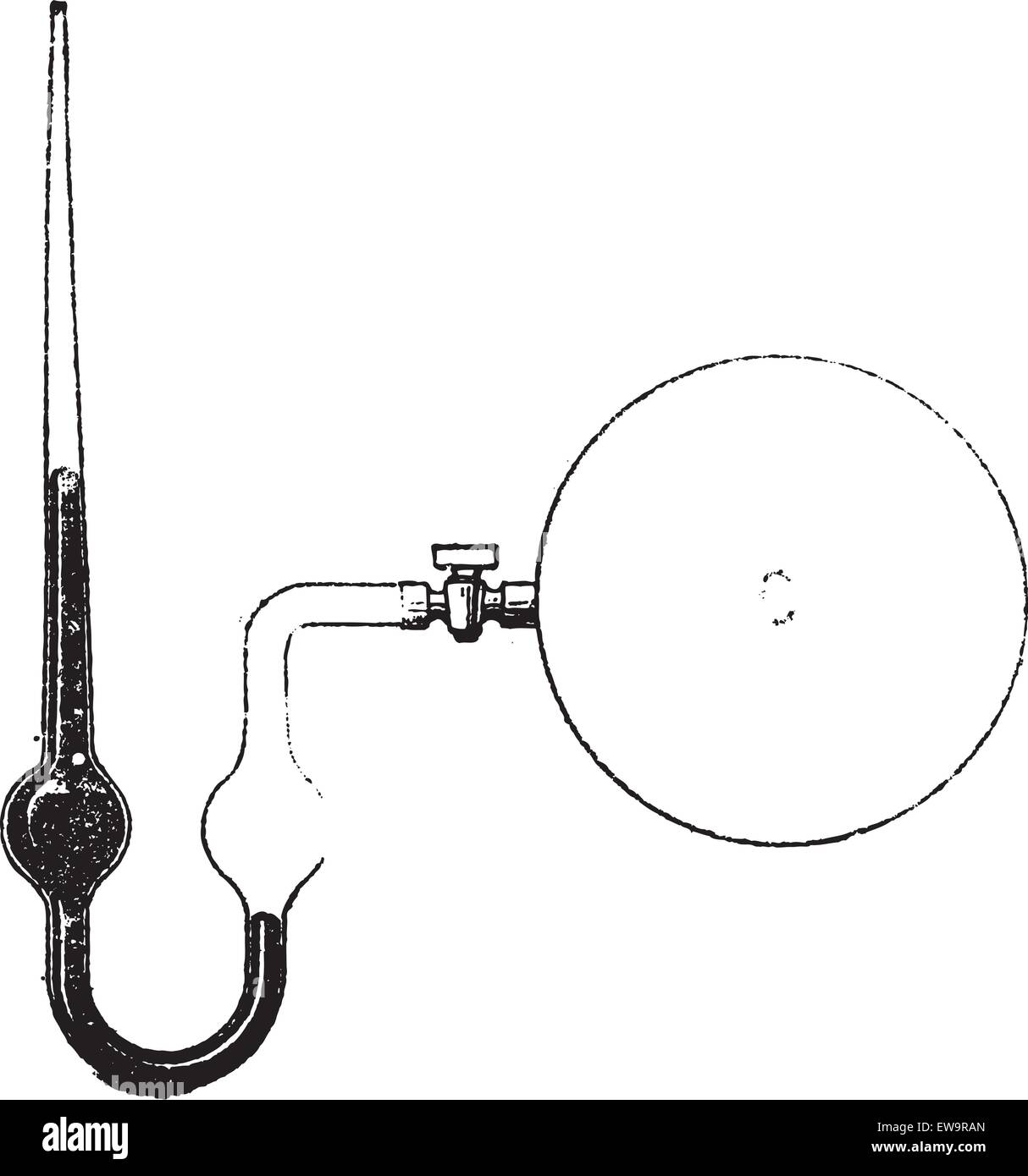 Close-End flüssige Spalte Manometer, graviert Vintage Illustration. Wörterbuch der Worte und Dinge - Larive und Fleury - 1895 Stock Vektor