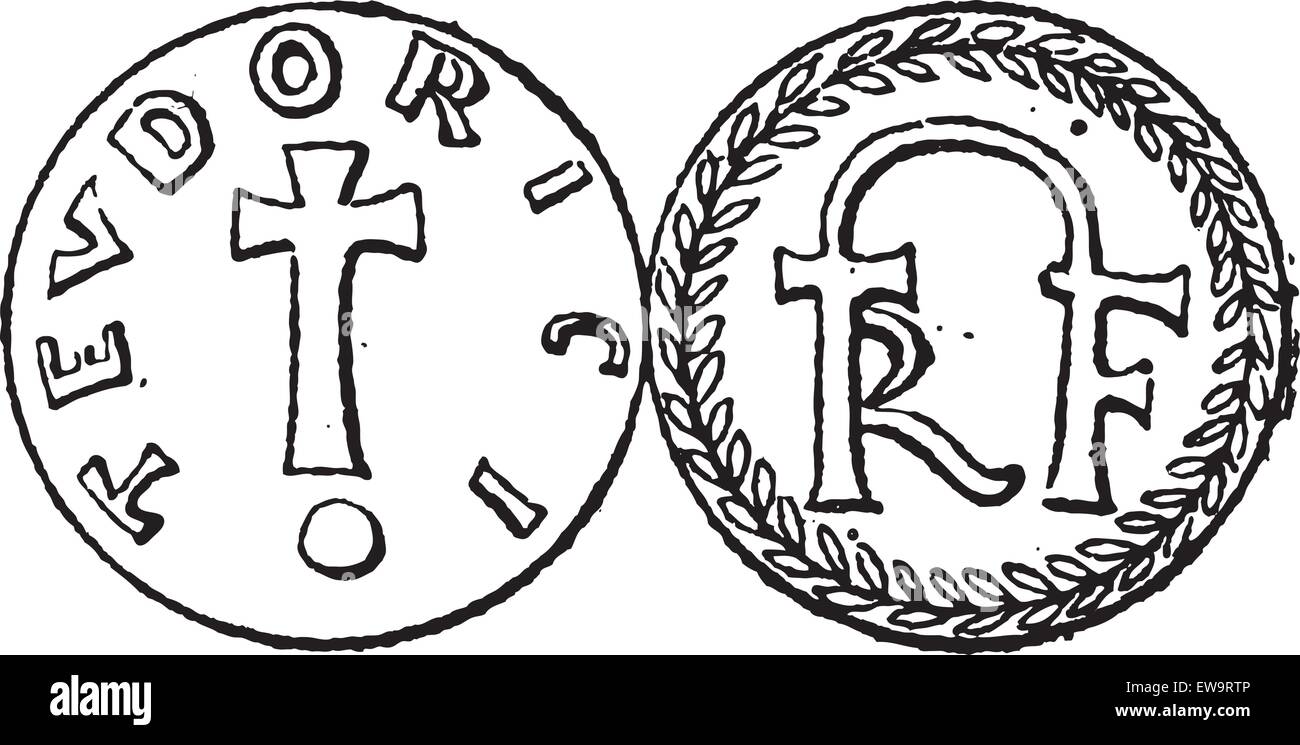 Münze Währung, während die Merowingische Dynastie, Vintage eingravierten Abbildung. Wörterbuch der Wörter und Dinge - Larive und Fleury - 1895 Stock Vektor