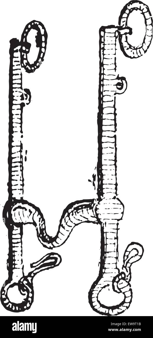 Weymouth Curb Bit graviert Vintage Illustration. Wörterbuch der Worte und Dinge - Larive und Fleury - 1895 Stock Vektor
