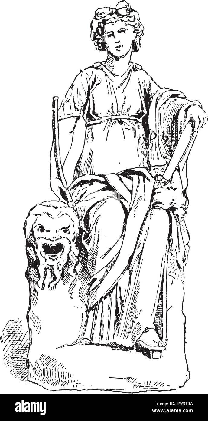 Statue von Thalia, Muse der Komödie, an der Vatikanischen Museen, in der Vatikanstadt, Vintage eingravierten Abbildung. Wörterbuch der Wörter und Dinge - Larive und Fleury - 1895 Stock Vektor