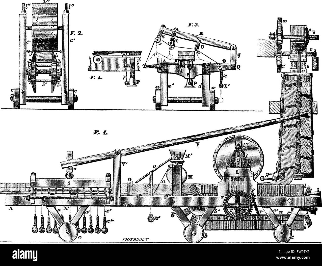 Ziegel-Maschine graviert Vintage Illustration. Magasin Pittoresque 1875 Stock Vektor