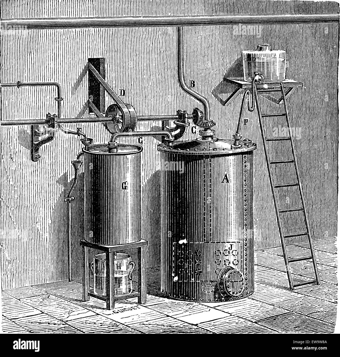 Herstellung von Anilin, graviert Vintage Illustration. Industrielle Enzyklopädie - E.O Lami - 1875 Stock Vektor