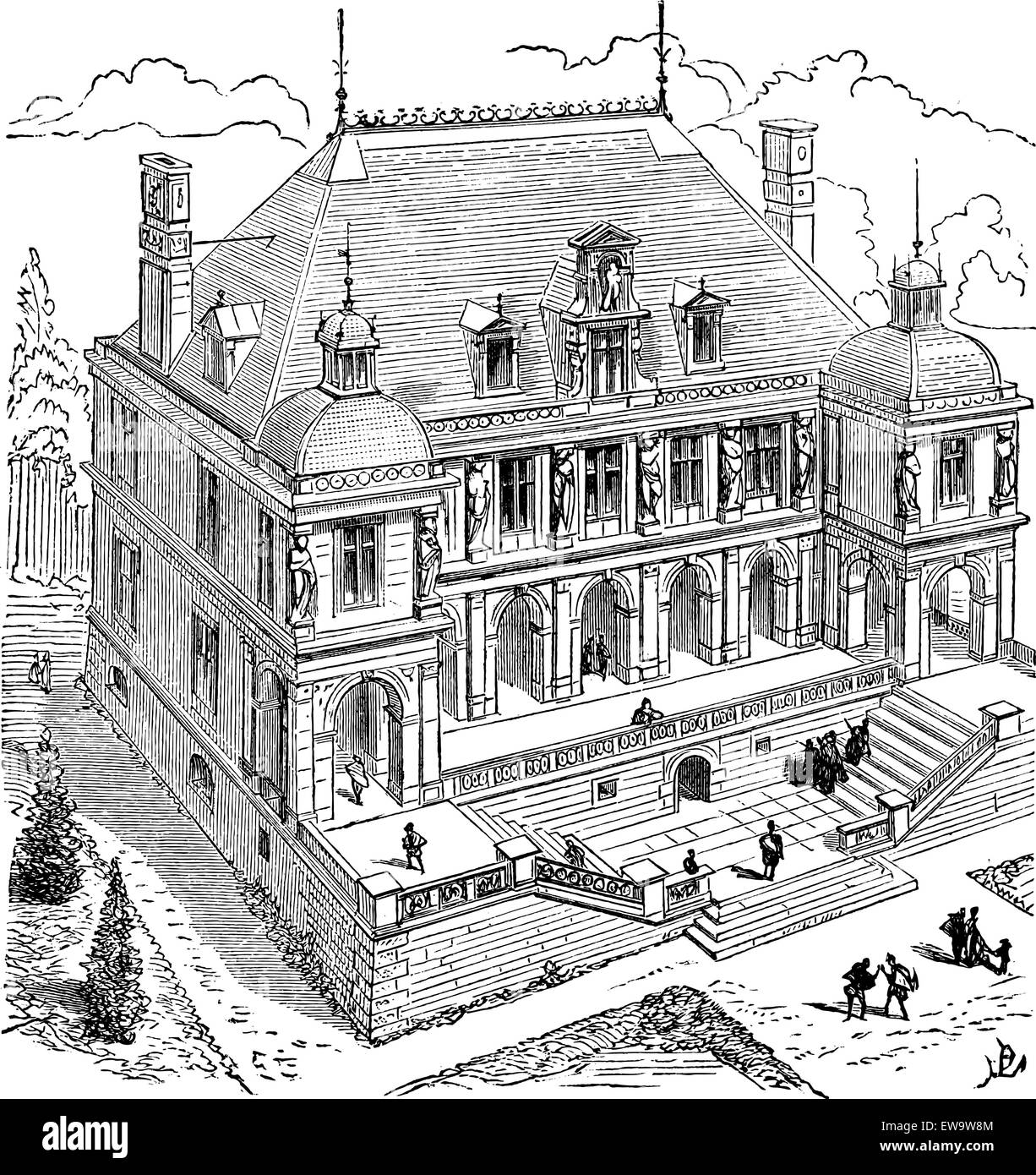 Französische Renaissance Hotel, graviert Vintage Illustration. Industrielle Enzyklopädie - E.O Lami - 1875 Stock Vektor