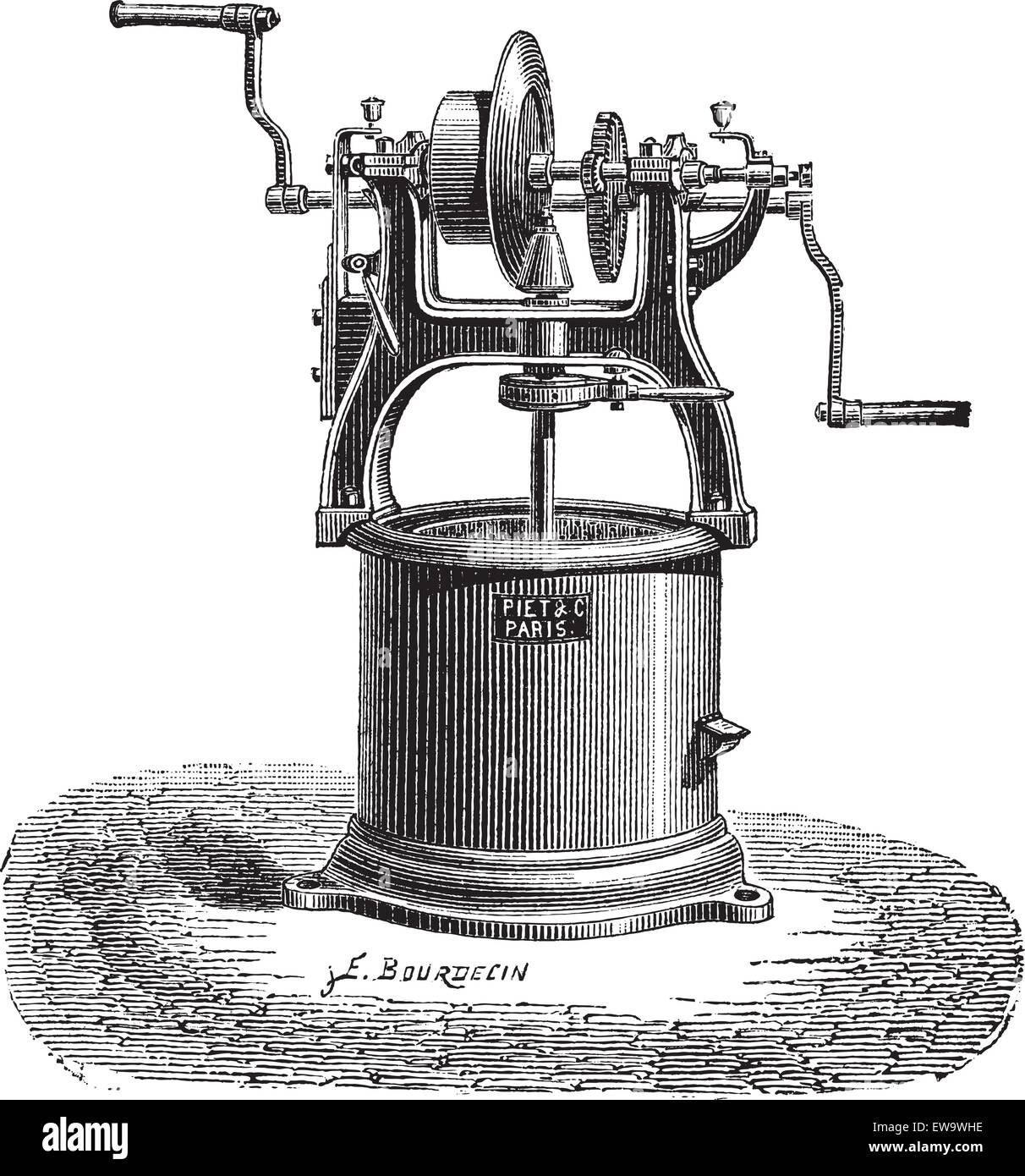 Alten graviert Außenillustration Spin Trockner. Industrielle Enzyklopädie E.-O. Lami - 1875. Stock Vektor