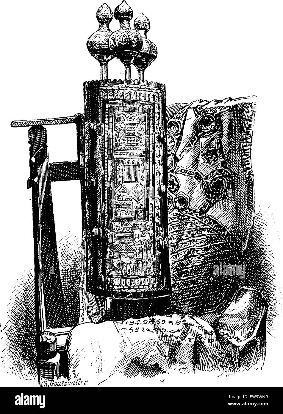 Thora oder jüdischen Bibel eingraviert Vintage Illustration. Le Tour du Monde, Reisetagebuch, 1881 Stock Vektor