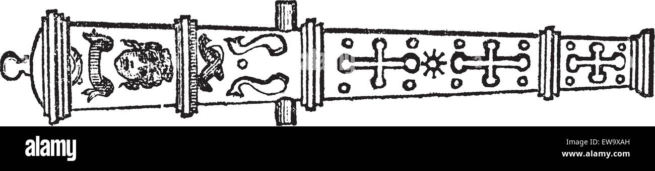 Culverin oder mittelalterlichen Kanone Alter Stich. Alten graviert Illustration einer Culverin-Waffe. Stock Vektor