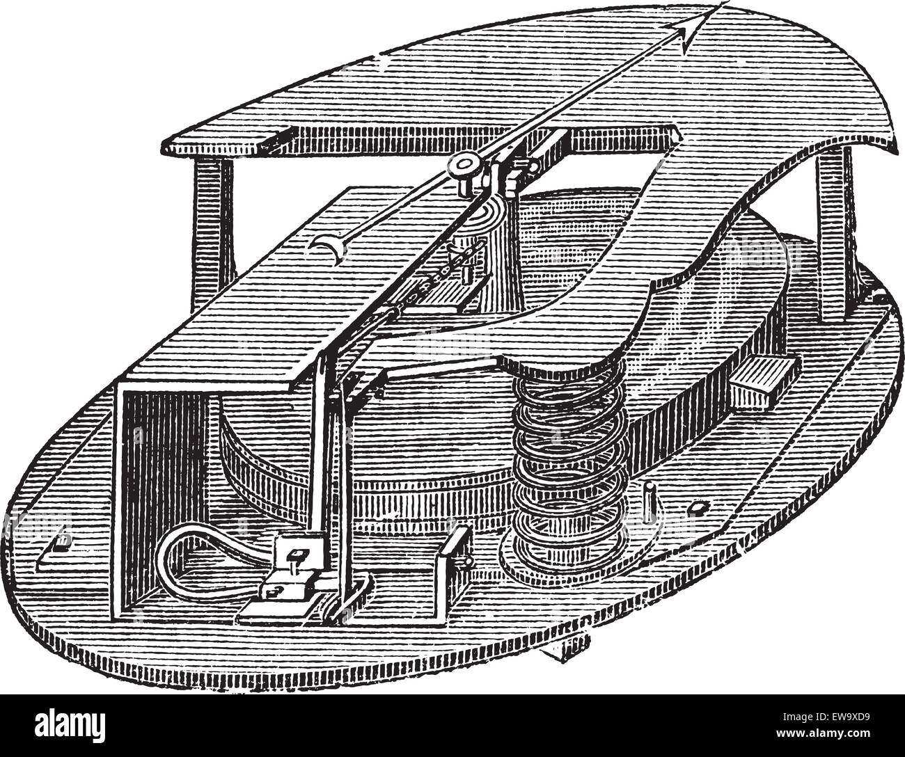 Aneroid-Barometer, Vintage Gravur. Alten graviert Außenillustration ein Aneroid Barometer. Stock Vektor