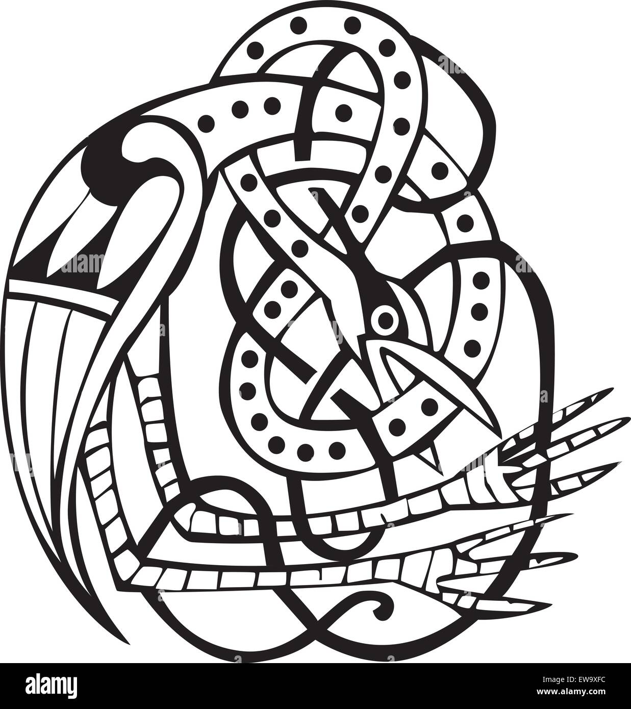 Keltisches Design eines Vogels beißen seinen eigenen Hals mit verknoteten Linien und Muster. Ideal für Kunstwerke oder Tätowierung Stock Vektor