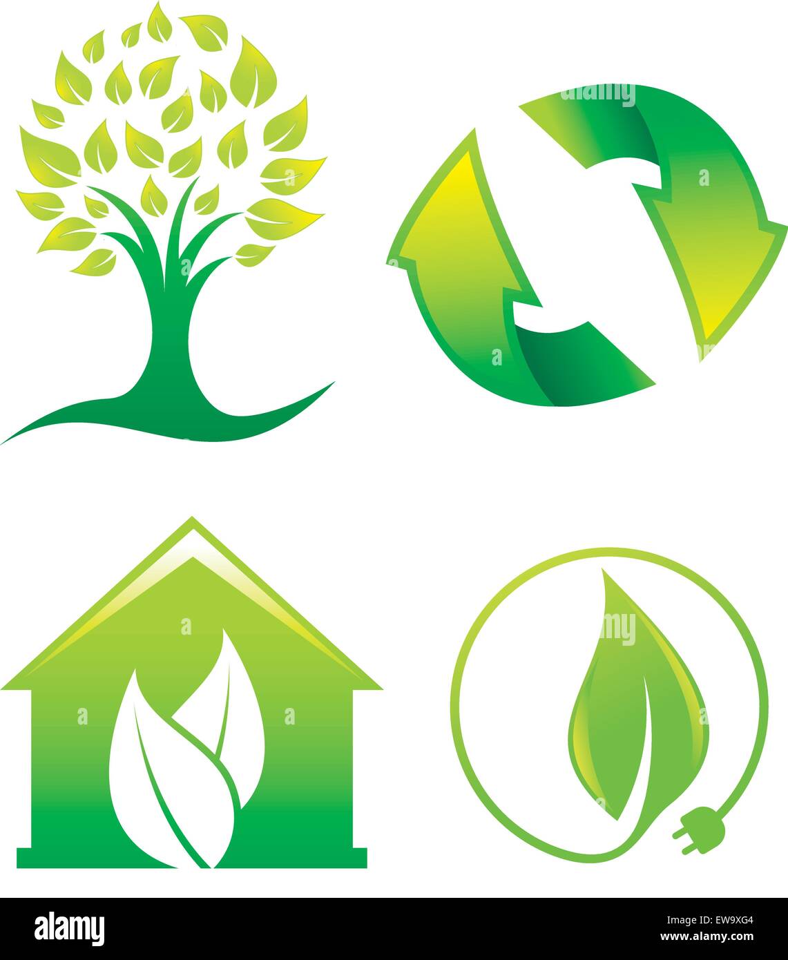 Umwelt Symbole Oder Icons Von Einem Baum Recycling Gewachshaus Und Bioenergie Vektor Illustration Stock Vektorgrafik Alamy