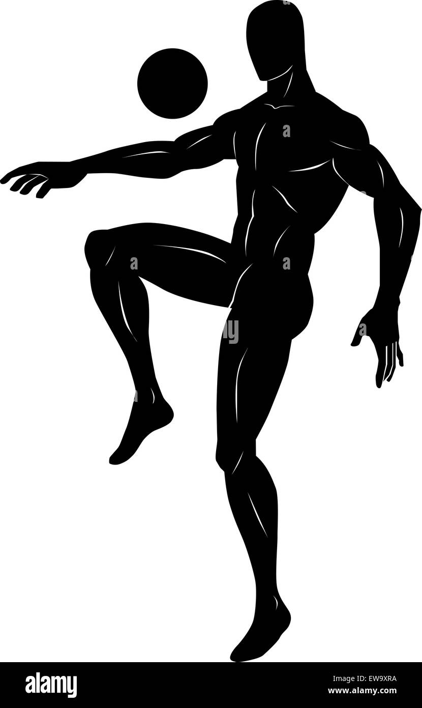 Fußball, schwarze Silhouette eines Mannes, Jonglieren einen Ball, Vektor-illustration Stock Vektor