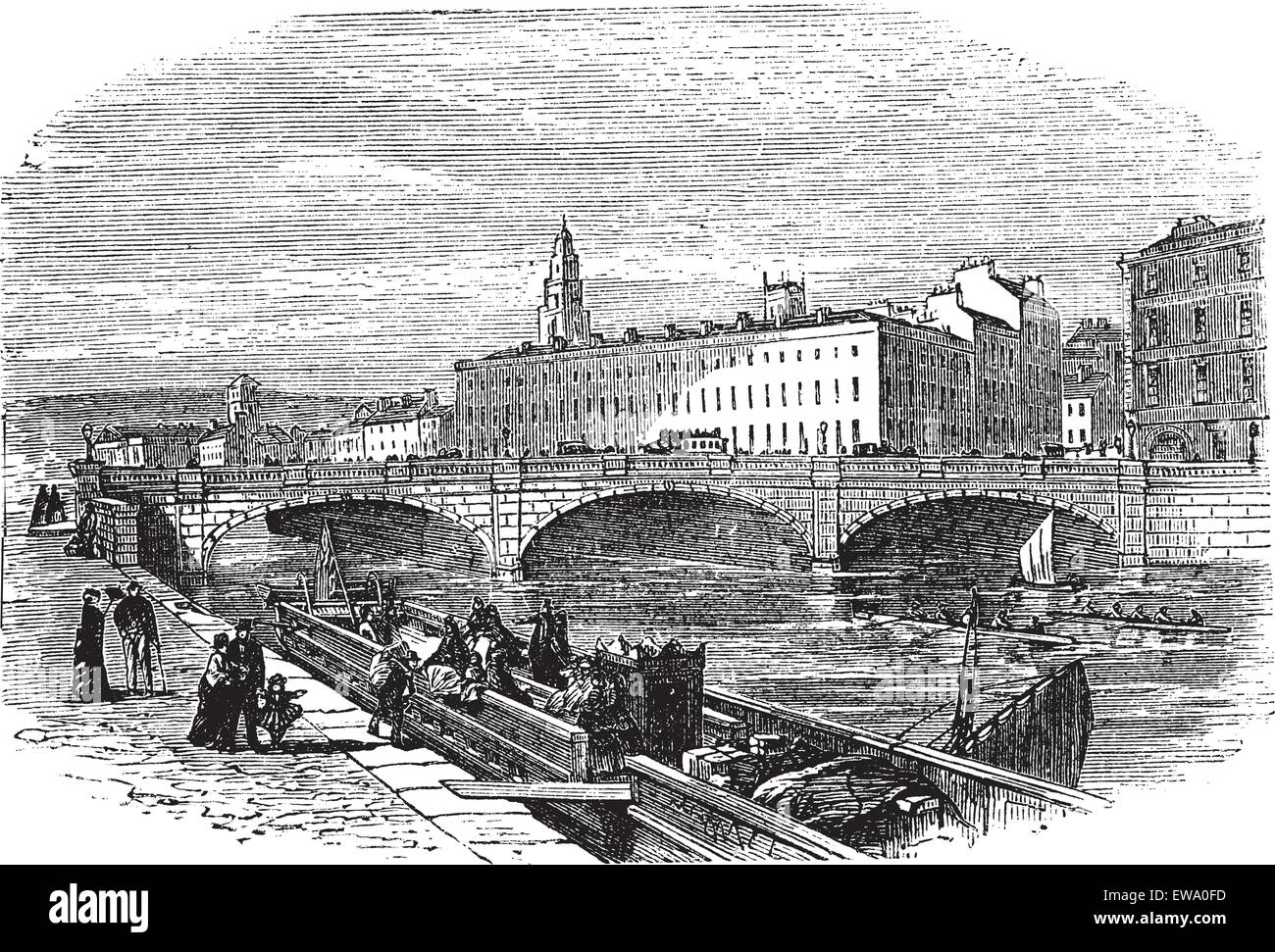 Cork in Munster, Irland, in den 1890er Jahren, vintage Gravur. Alte eingravierten Abbildung: Kork, die St. Patrick's Brücke und Cork City Hall. Stock Vektor