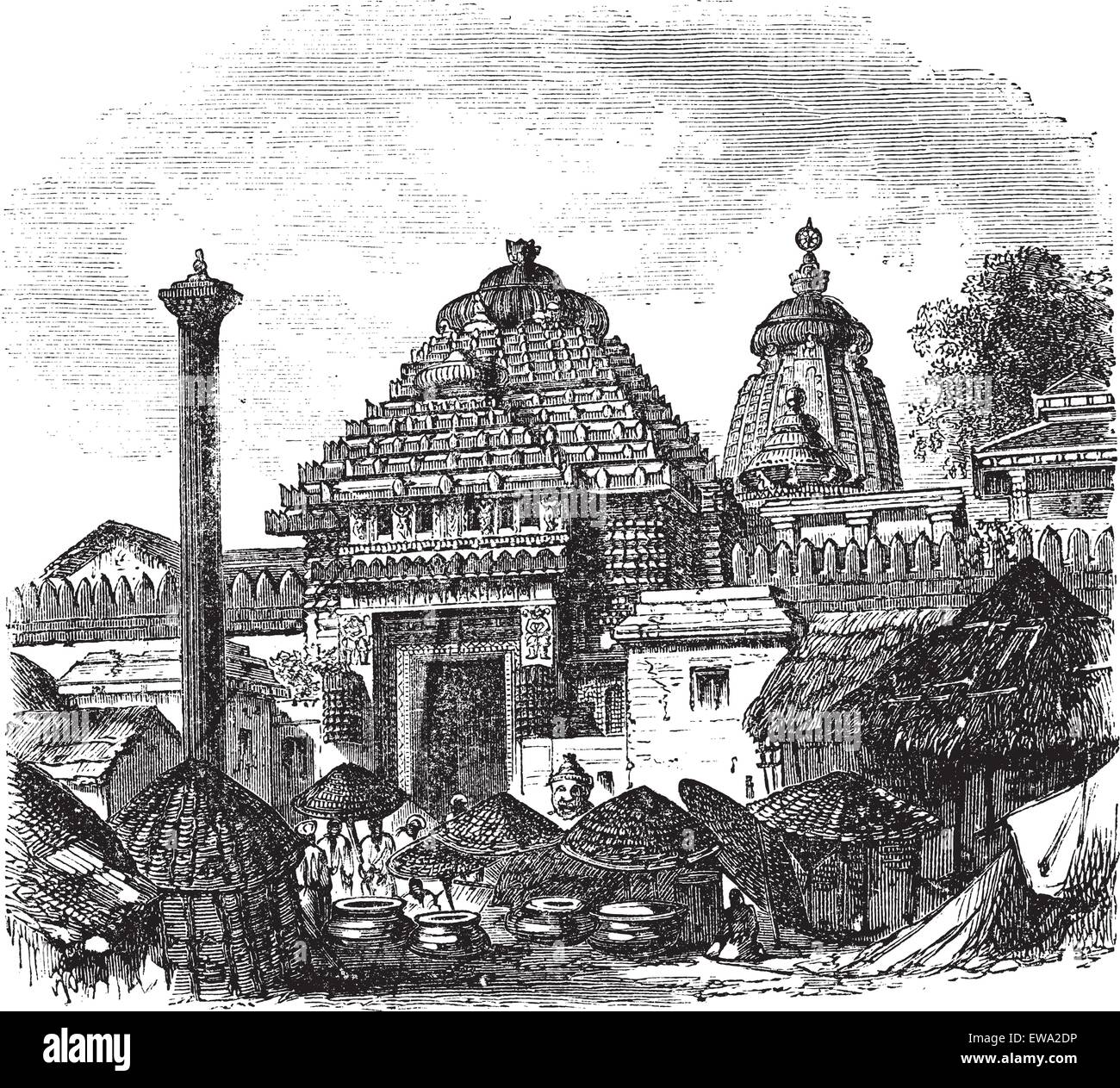 Jagannath Tempel in Puri, Odisha, Indien, in den 1890er Jahren, vintage Gravur. Alte eingravierten Abbildung: Jagannath Tempel mit seinen Haupteingang. Stock Vektor