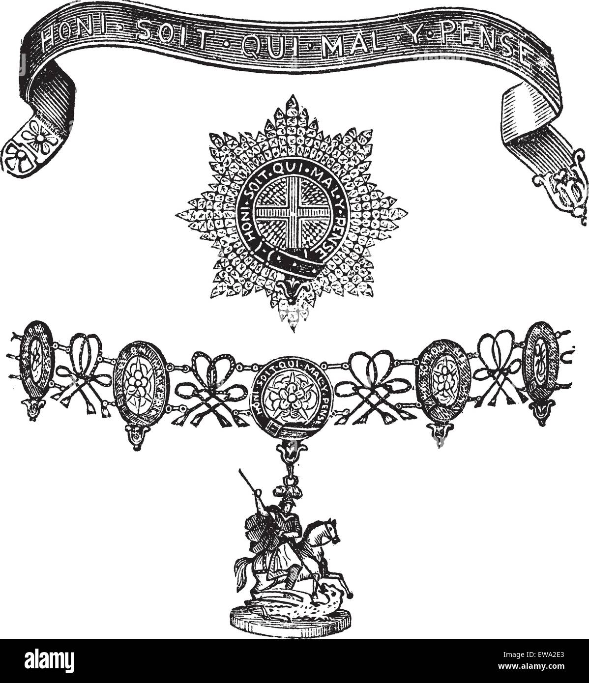 Insignien Des Ordens Der Strumpfband Vintage Gravur Alte Eingravierten Abbildung Wappen Von Der Reihenfolge Der Strumpfband Isoliert Auf Einem Weissen Hintergrund Stock Vektorgrafik Alamy