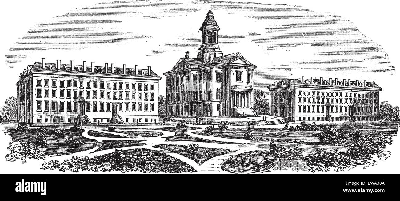 Bates College in Lewiston, Maine, graviert Vintage Illustration. Trousset Enzyklopädie (1886-1891). Stock Vektor