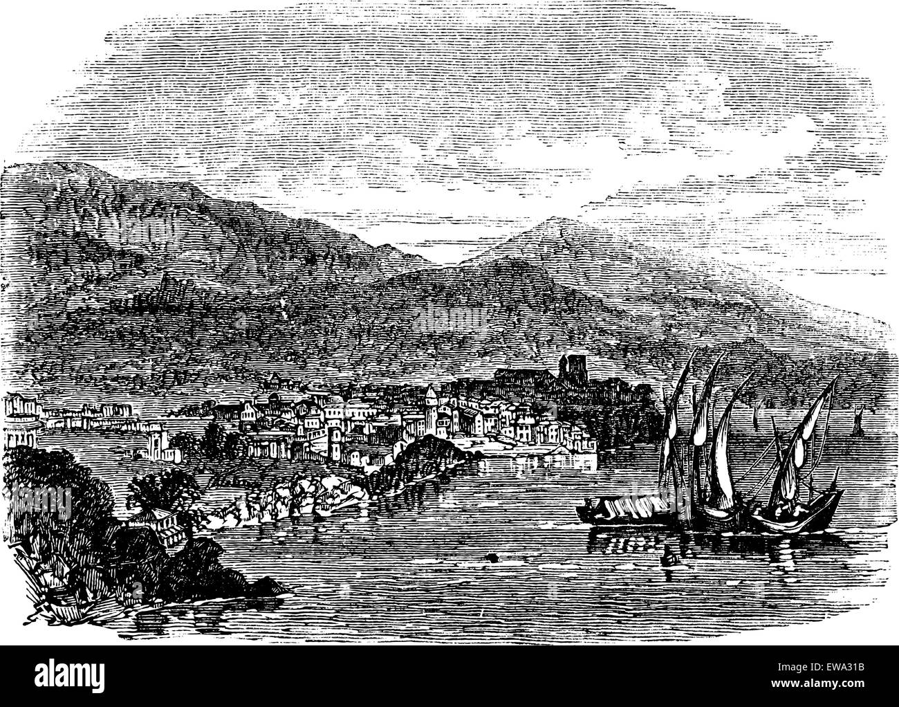 Lipari Island, Sizilien, Italien, Vintage gravierten Abbildung. Trousset Enzyklopädie (1886-1891). Stock Vektor