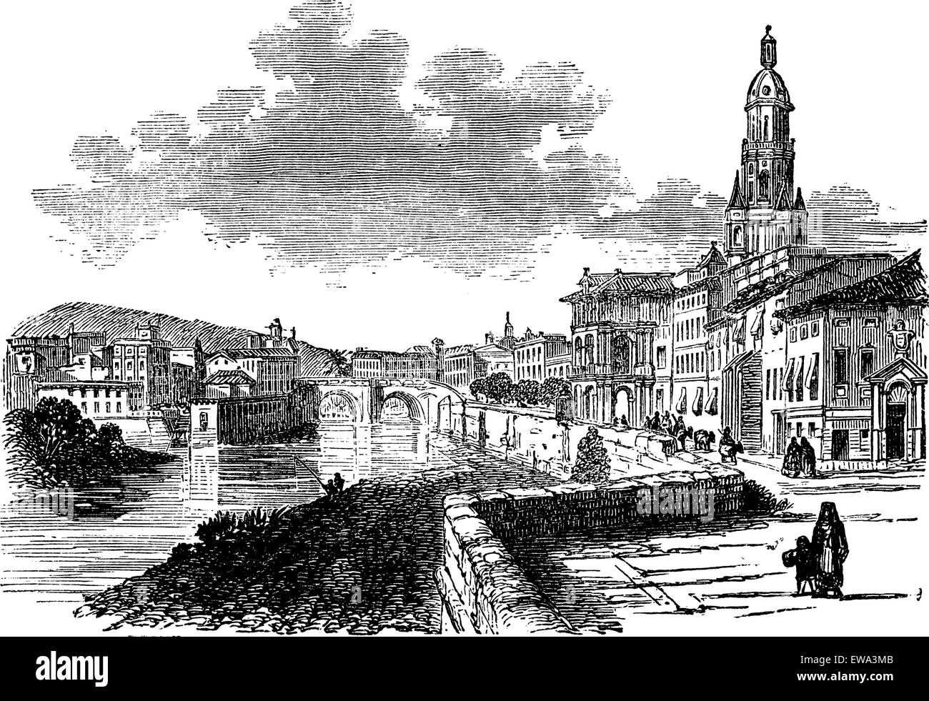 Stadt Murcia, Spanien, Vintage gravierte Darstellung, während des späten 1800 s. Trousset Enzyklopädie (1886-1891). Stock Vektor