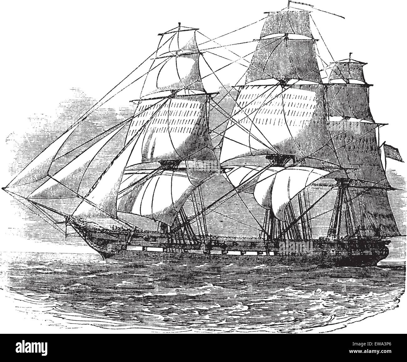 USS Constitution, graviert Vintage Illustration. Trousset Enzyklopädie (1886-1891). Stock Vektor