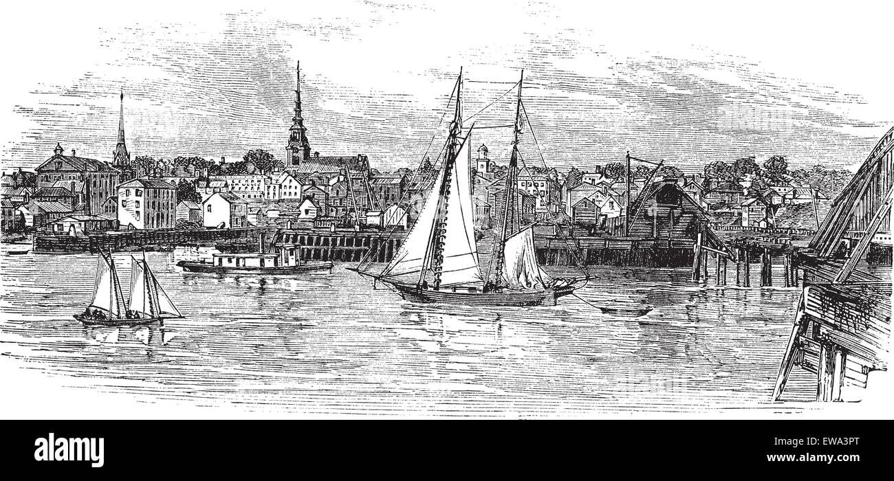 Newburyport, Massachusetts, USA, graviert Vintage Illustration. Trousset Enzyklopädie (1886-1891). Stock Vektor