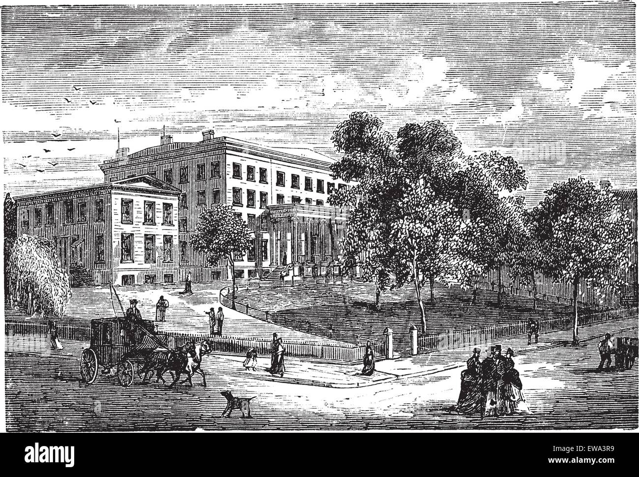 Columbia University in New York, New York City, USA, graviert Vintage Illustration. Trousset Enzyklopädie (1886-1891). Stock Vektor