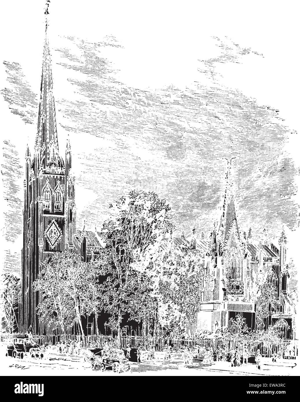 Dreifaltigkeits-Kathedrale in Newark, New Jersey, USA, graviert Vintage Illustration. Trousset Enzyklopädie (1886-1891). Stock Vektor