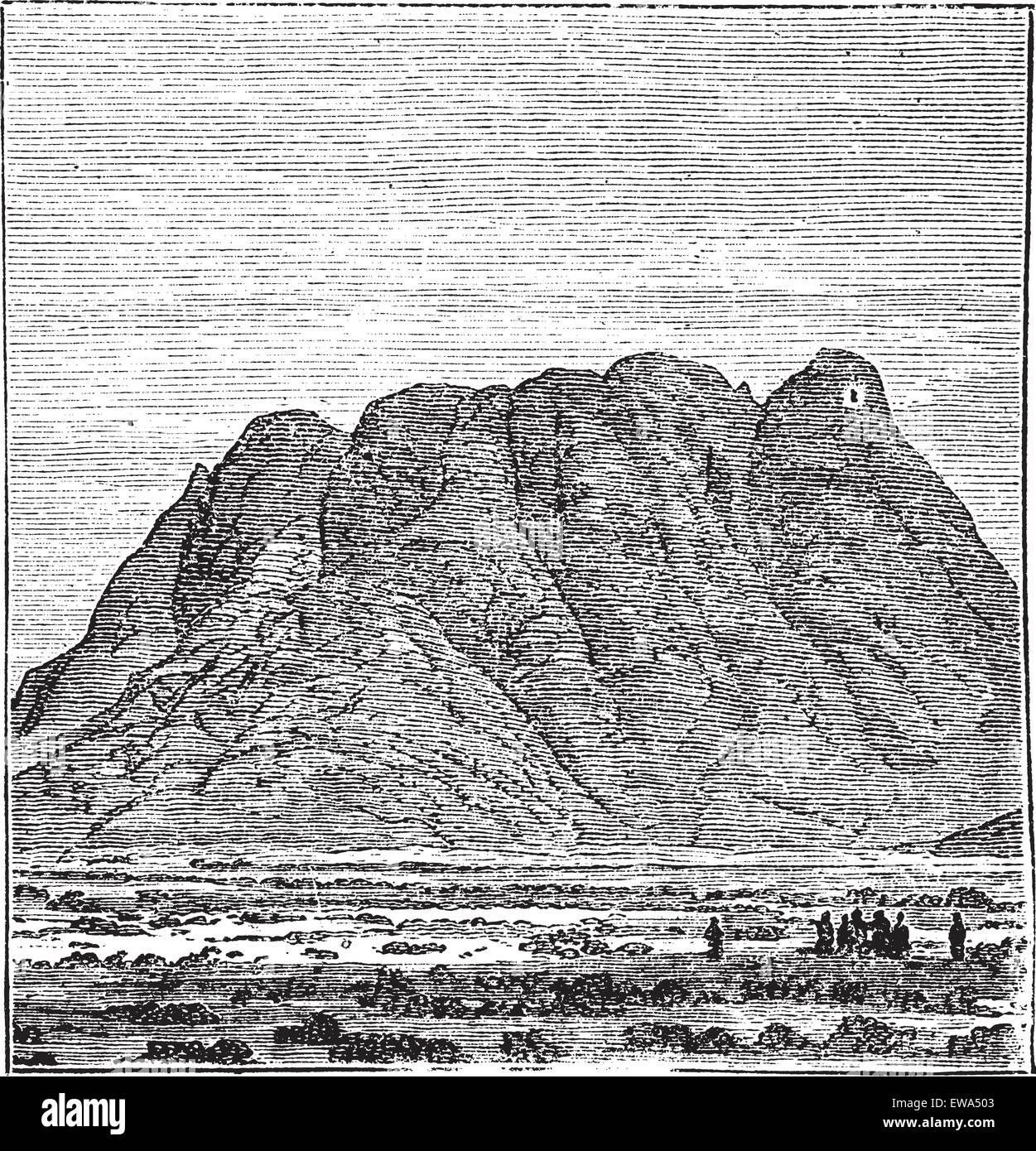 Berg Sinai oder Mount Horeb oder Berg Musa Gabal Musa in Sinai-Halbinsel, Ägypten, in den 1890er Jahren, Vintage Gravur. Alten graviert Abbildung des Berges Sinai. Stock Vektor