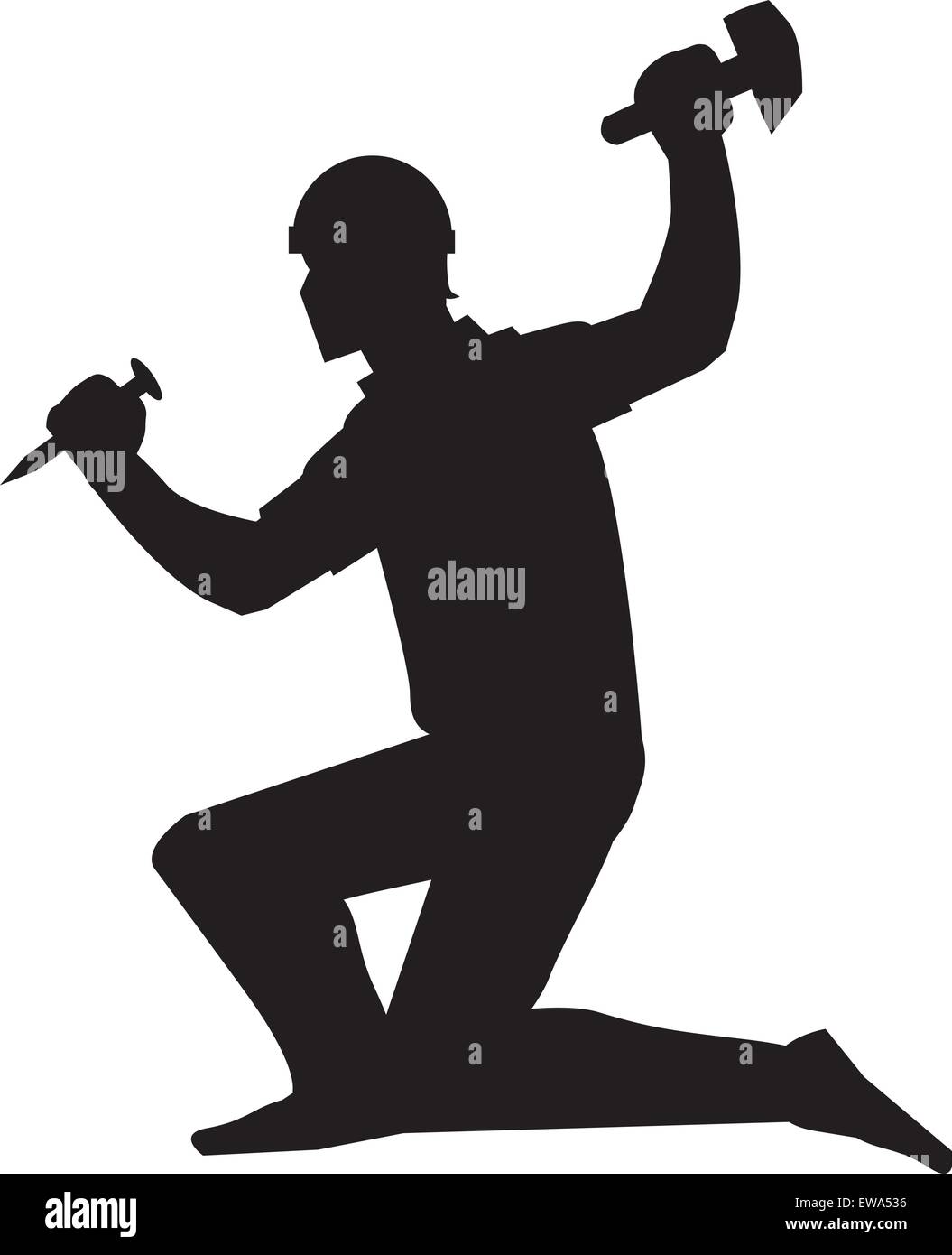 Bergmann, mit einem Meißel und Hammer, schwarze Silhouette, Vektor-illustration Stock Vektor