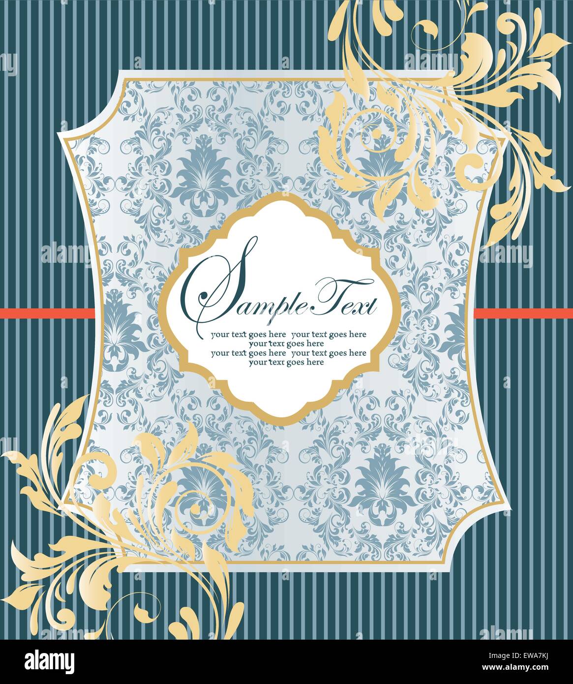 Vintage Einladungskarte mit reich verzierten eleganten Retro-abstrakten floralen Design, gelb, gold und blau grau Blumen und Blätter auf weiß Stock Vektor