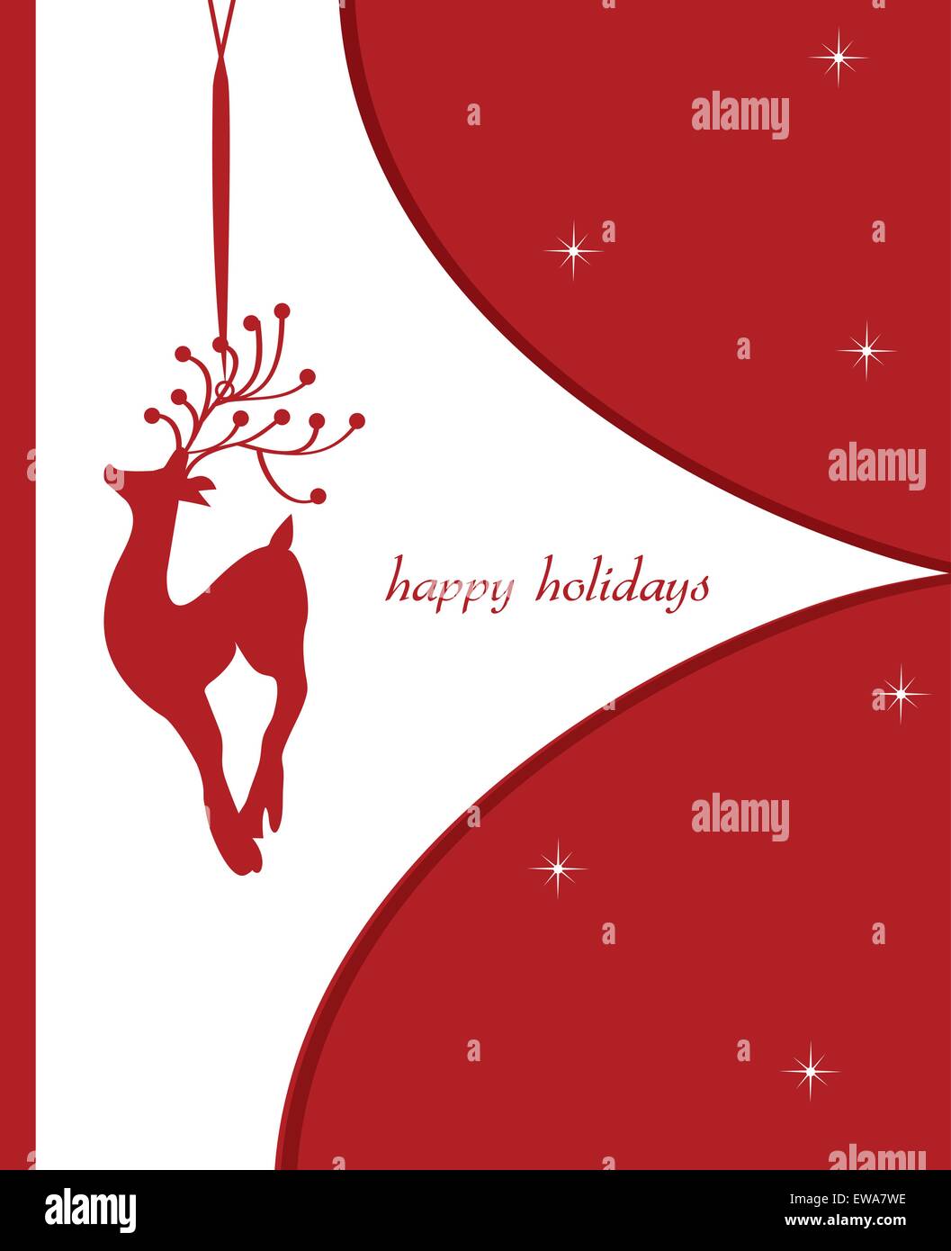 Vintage Weihnachtskarte mit reich verzierten elegante Retro-abstrakte Design, rote Rentier auf weißen und roten Hintergrund mit Sternen und Beschriftung. Vektor-Illustration. Stock Vektor