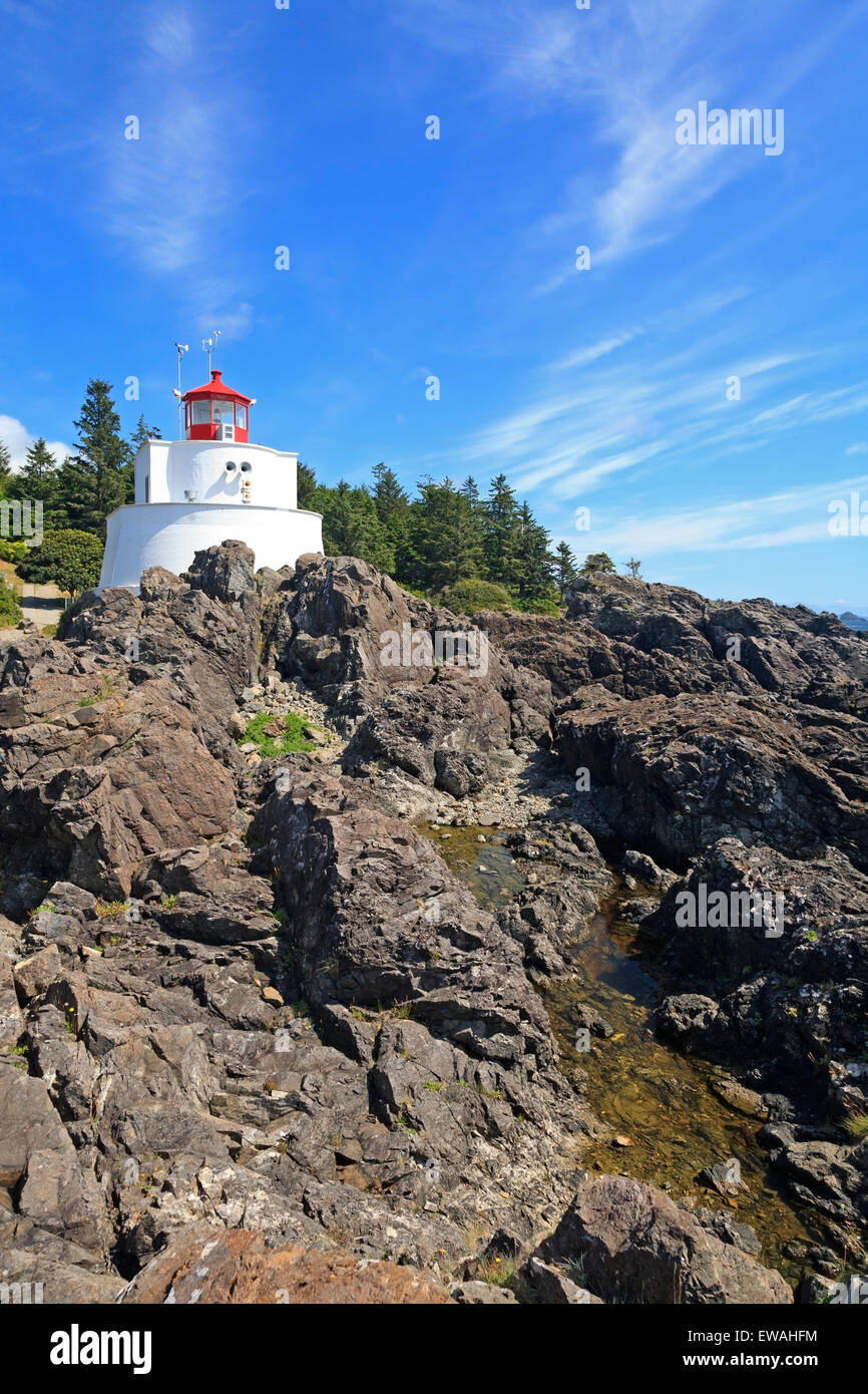 Amphitrite Point Lighthouse, Ucluelet, Britisch-Kolumbien Stockfoto