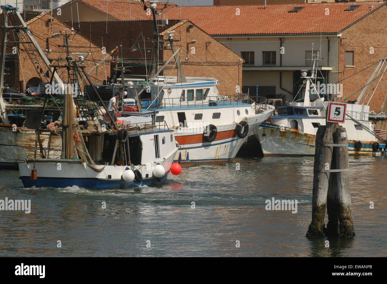 Landeplatz der Angelboote/Fischerboote in Chioggia, Lagunenstadt südlich von Venedig (Italien) Stockfoto