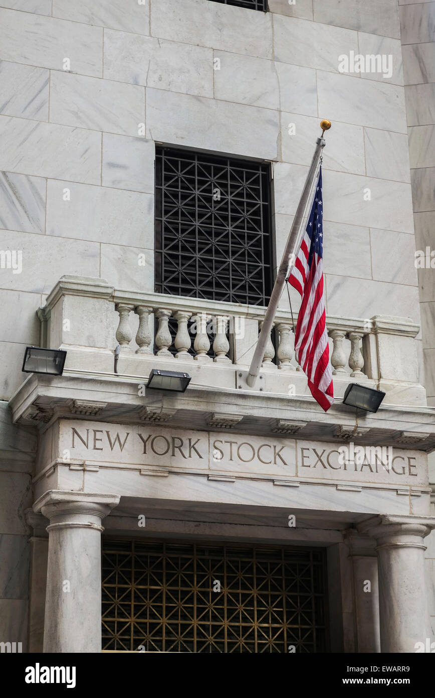 Der New Yorker Börse an der Wall Street, die weltweit größte Börse, NYC, senken Sie Manhattan, Vereinigte Staaten von Amerika. USA. Stockfoto