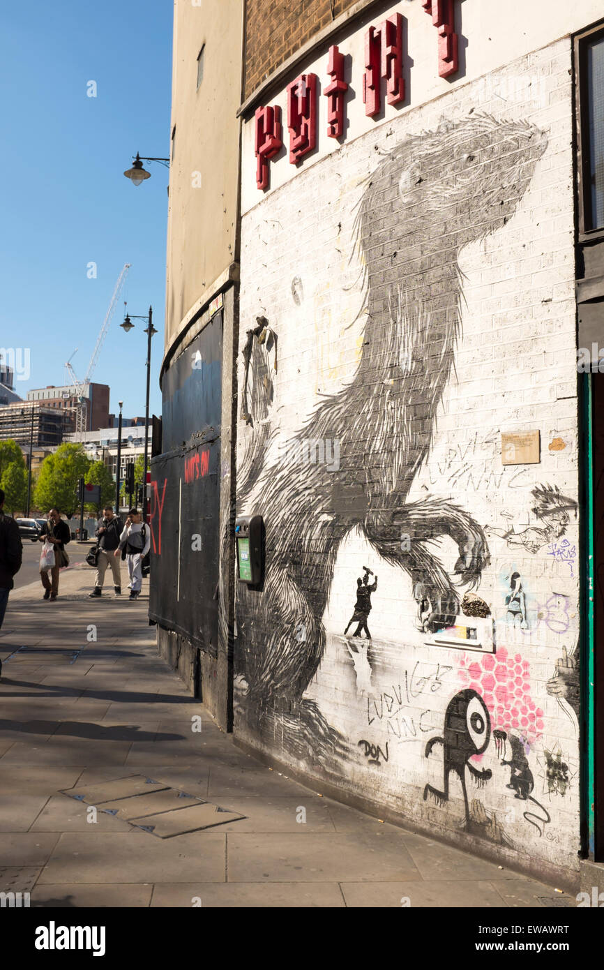 Graffiti-Kunst in Shoreditch, in der Nähe von Old Street, London Stockfoto