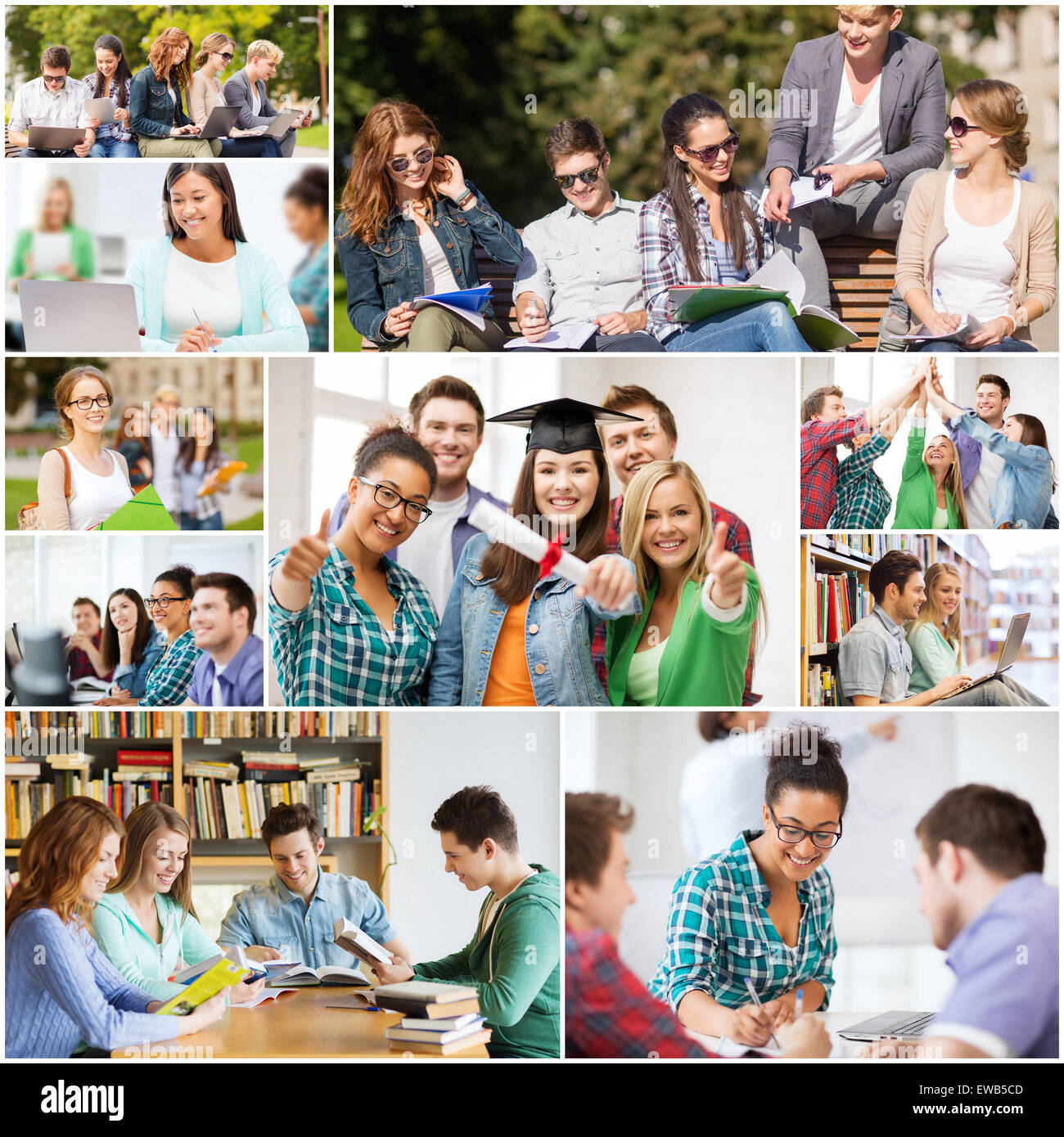 Collage mit vielen Bildern von College-Studenten Stockfoto