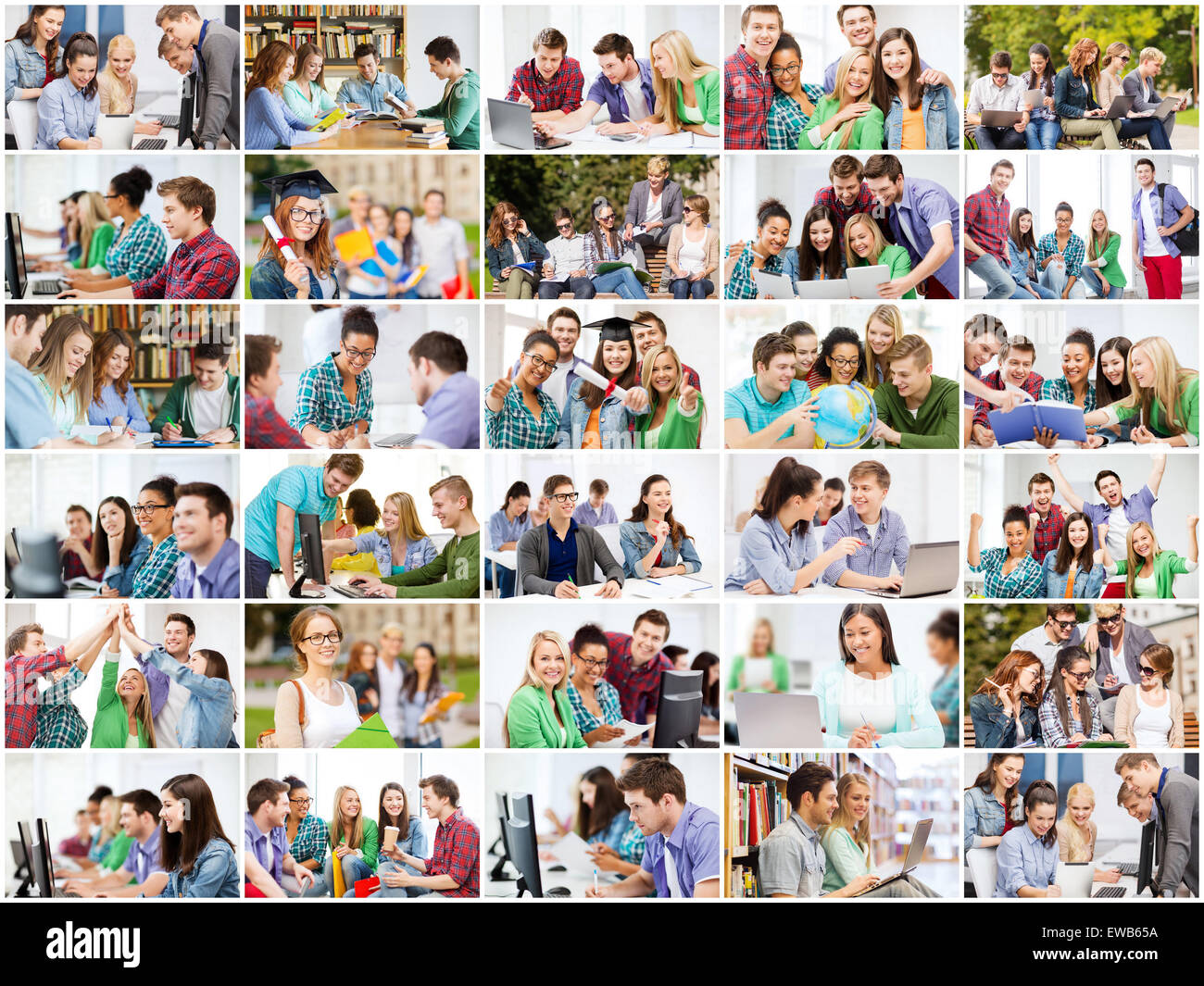 Collage mit vielen Bildern von College-Studenten Stockfoto