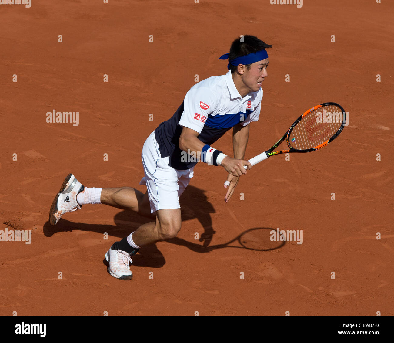 Kei Nishikori (JPN) in Aktion an der Französisch Open 2015. Stockfoto