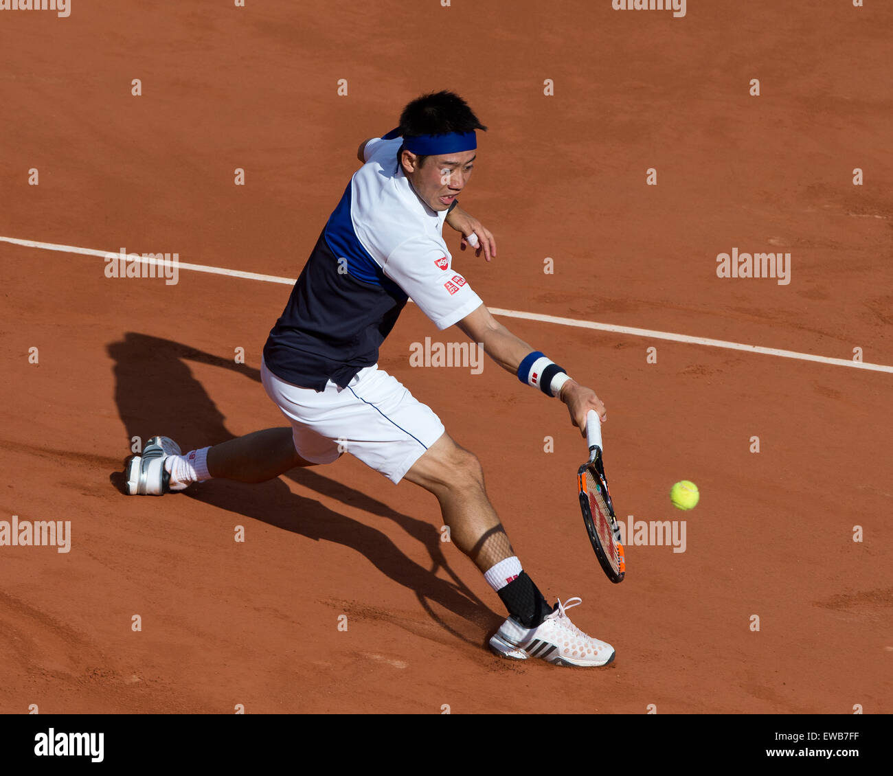 Kei Nishikori (JPN) in Aktion an der Französisch Open 2015. Stockfoto