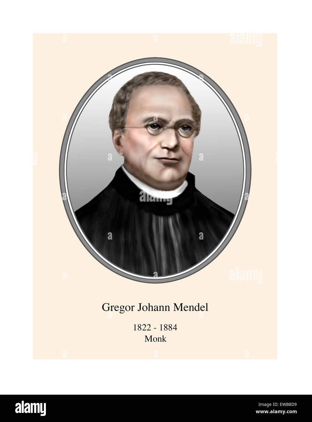 Gregor Johann Mendel Porträt moderner Illustration Stockfoto