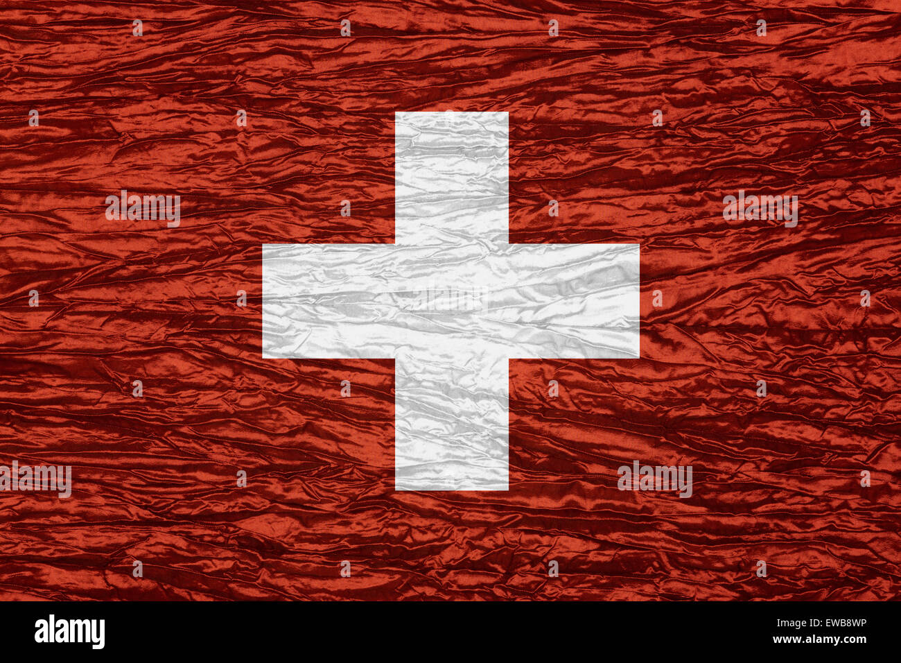 Flagge der Schweiz oder Schweizer Banner auf Leinwandtextur Stockfoto